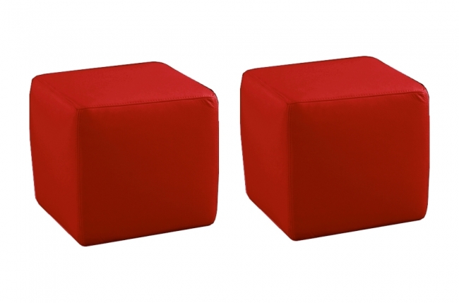ensemble de 2 poufs carrés en cuir, rouge.